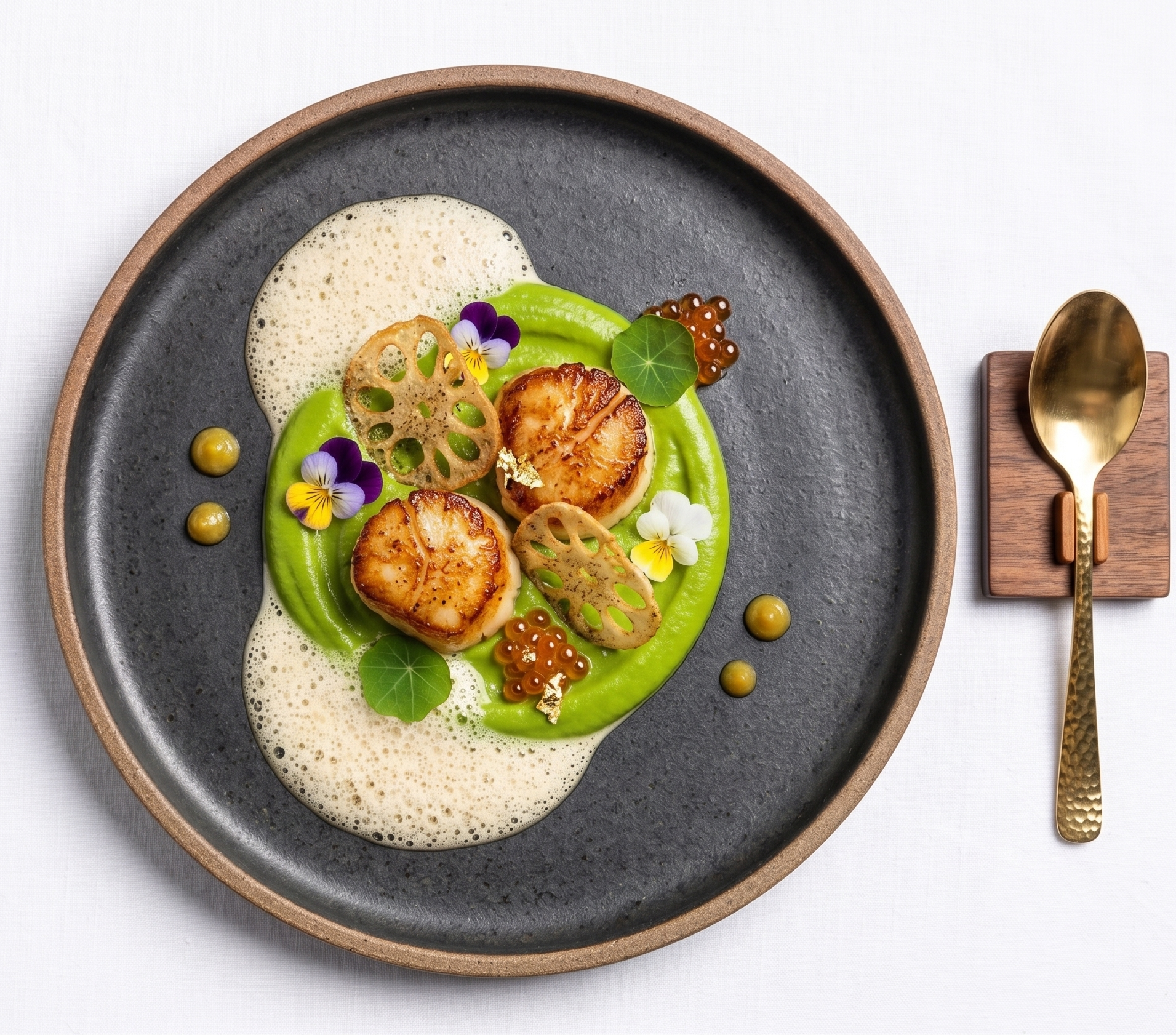A composed fine dining dish photographed from above